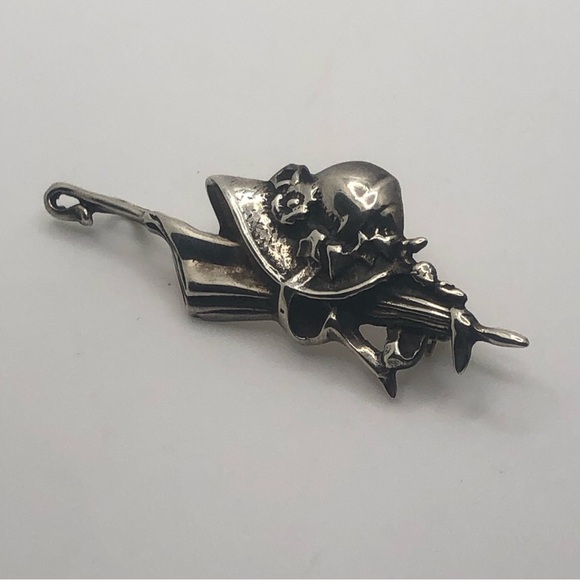 STERLING Silver Umbrella & Hat Brooch / Pendant 2.1” Vintage - Picture 3 of 5